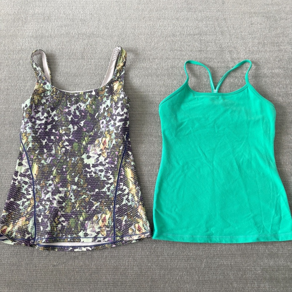 Lululemon Tank Tops Lot of 2 Women Size 6 Green Shelf Bra Athleisure Pilates